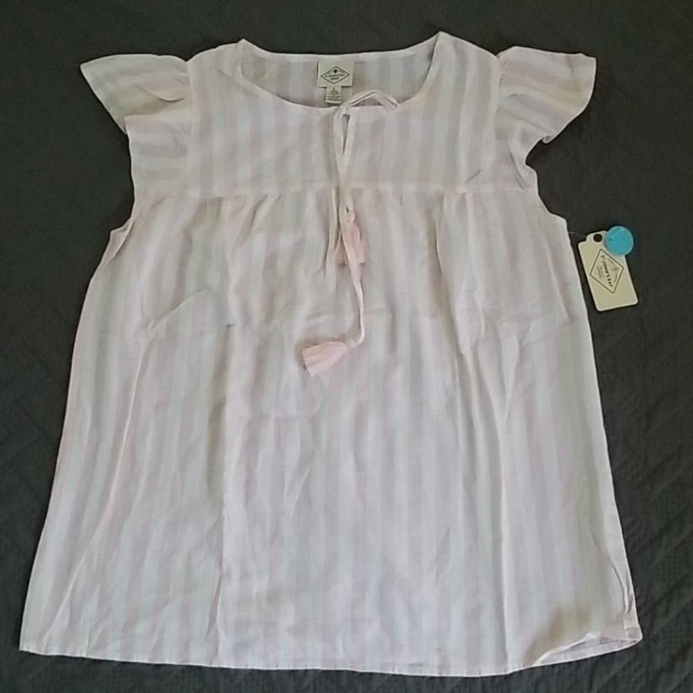 St. John's Bay Pink Striped Cotton Top Small NWT